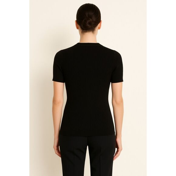 Express | Ribbed Ruffle Button Knit Top Black | Size L | EUC - Picture 2 of 10